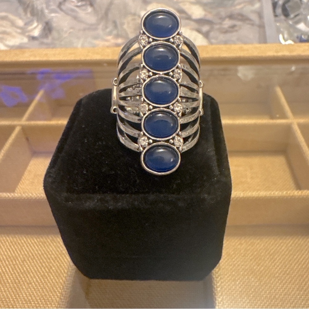 Celestial Ladder Ring with Blue Moonstone Cabochons